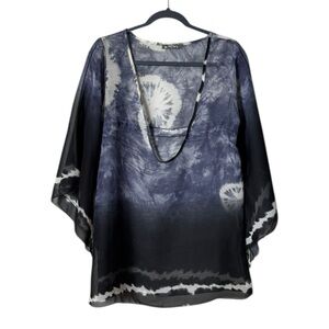 Bohemian Womens Ruana Poncho‎ Medium Beachy Festival Fairy Grunge Sheer Hippie